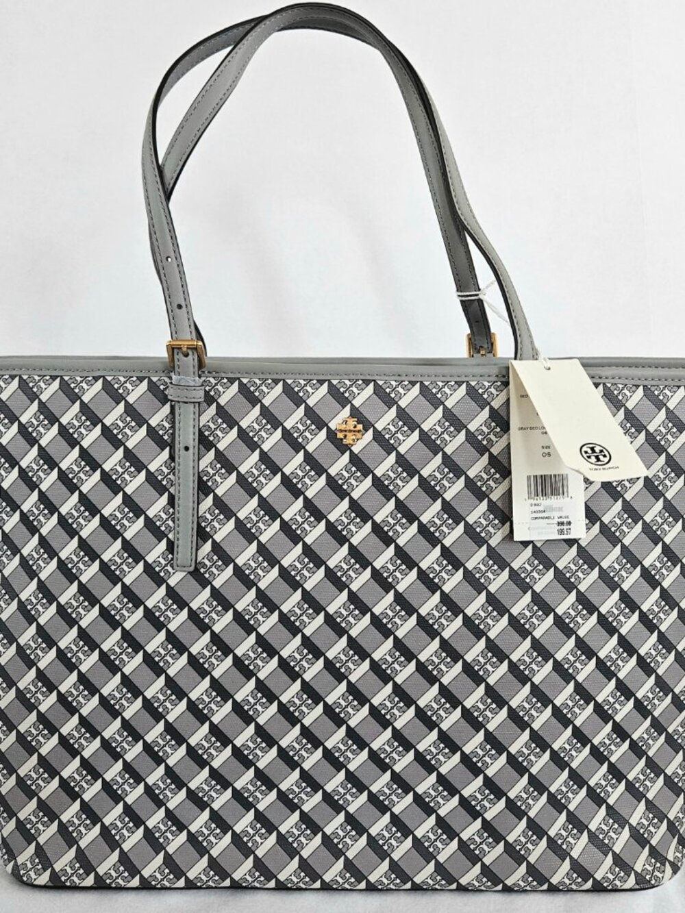 TORY BURCH Handbag Geo Logo Purse Large Tote Top Zip Gray Multi NWT